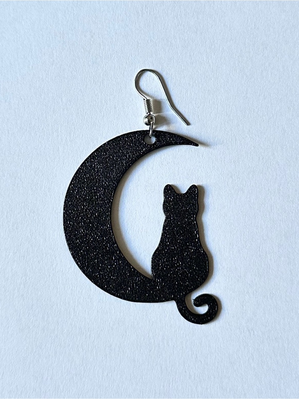 Black Cat on Crescent Moon Earring - Pets Cat Accessory